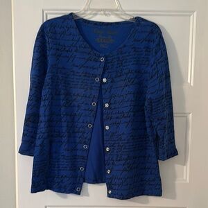 Onque Casuals Blue Script Pattern Top